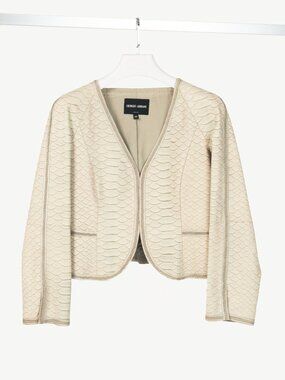 Giorgio Armani Beige Reptile-Embossed Leather Jacket